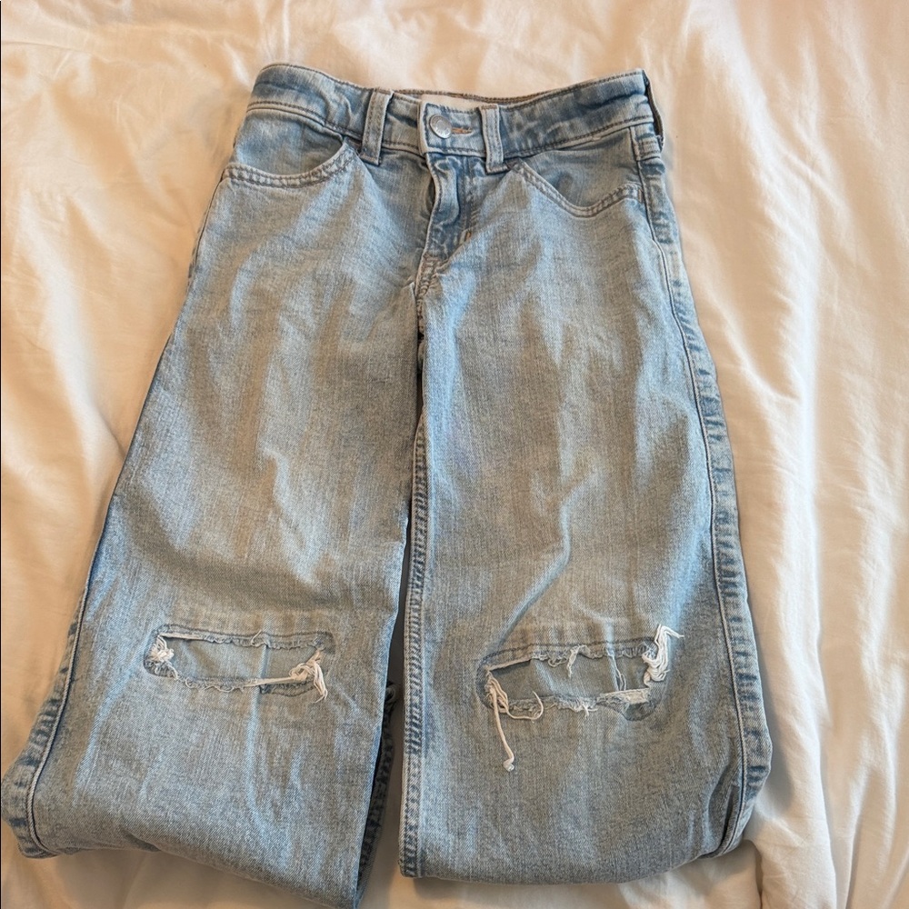 Abercrombie Kids High Rise Wide Leg Jeans - Light Blue
